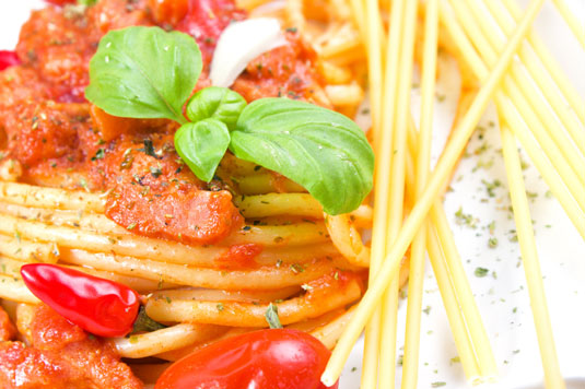 Bucatini with Tomatoes, Onions, and Pancetta (Bucatini allAmatriciana)